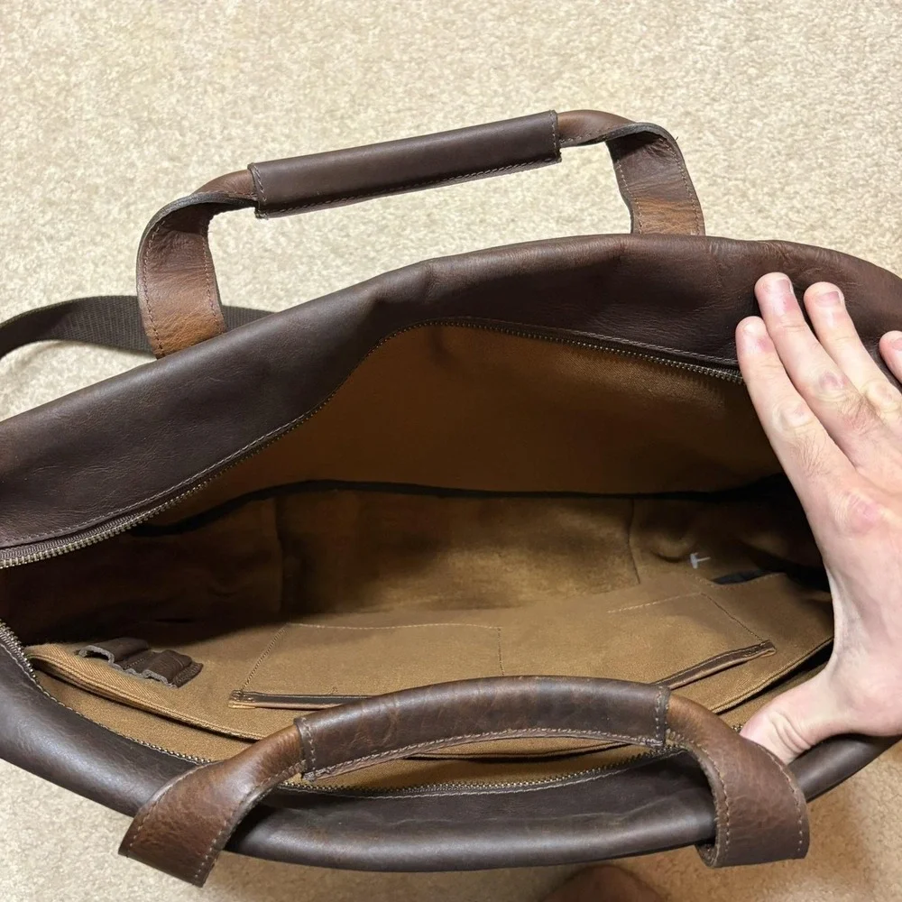 Buffalo Jackson Mahogany Brown Leather Laptop Bag Case Briefcase Messenger Strap